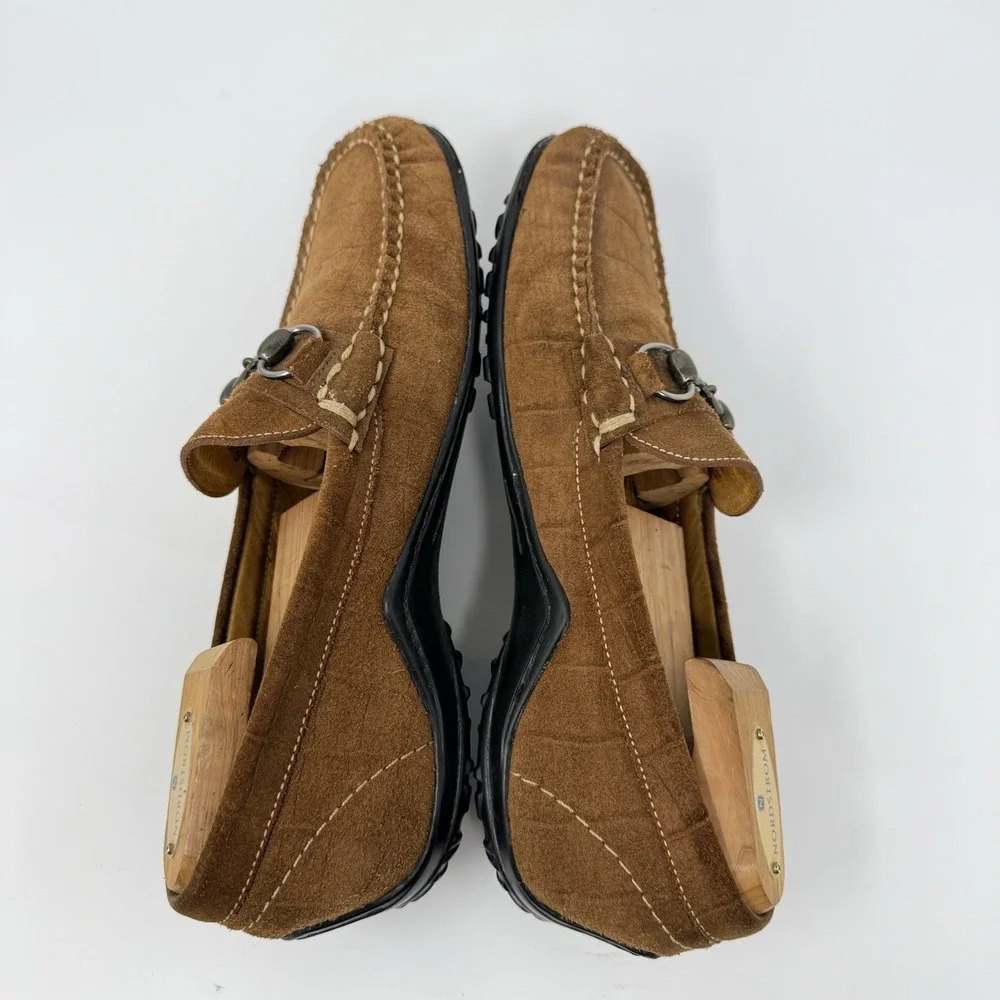 Martin Dingman Croc Embossed Suede Bit Loafers Mens 8.5 M Brown Cognac Driving